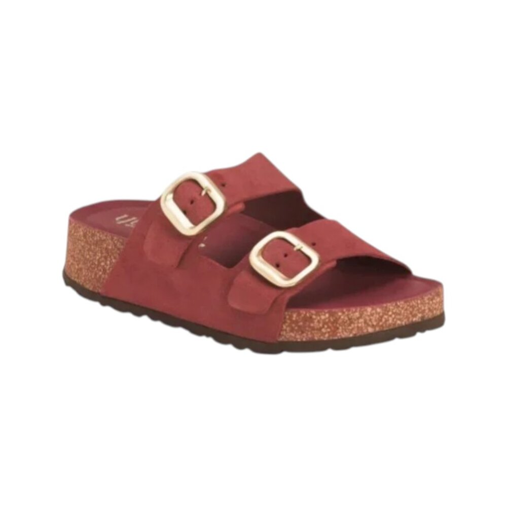 YOKONO Made In Spain Suede Two Band Flatform Footbed Sandals With Buckles